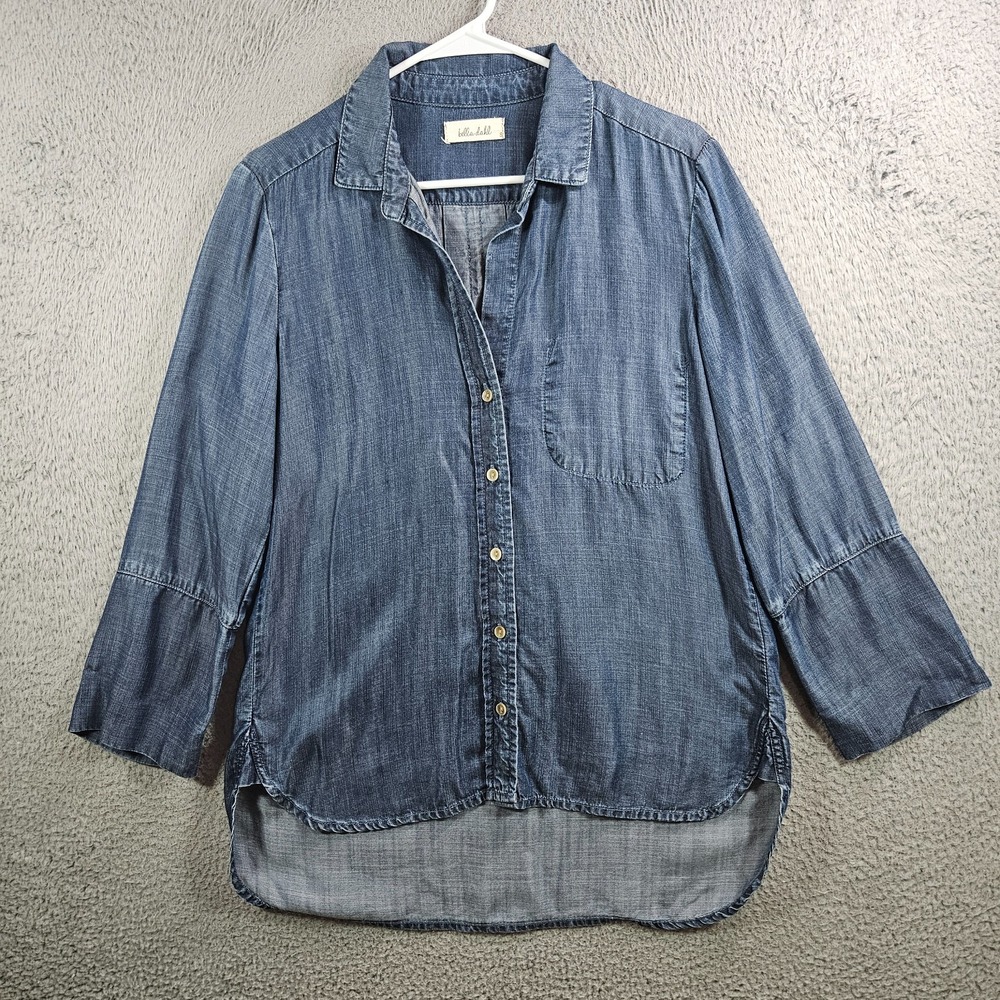 Bella Dahl Shirt Women Small Button Up Long Sleeve Blue Tencel